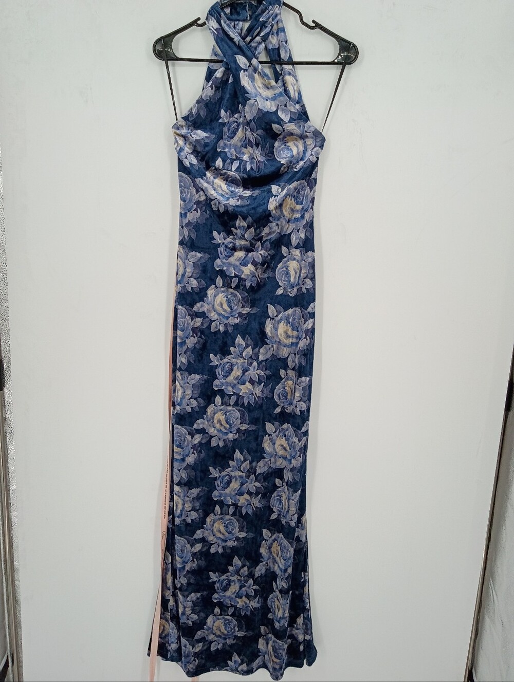 Lulus Dreamy Blossom Dark Blue Burnout Velvet Dress Maxi Sz S